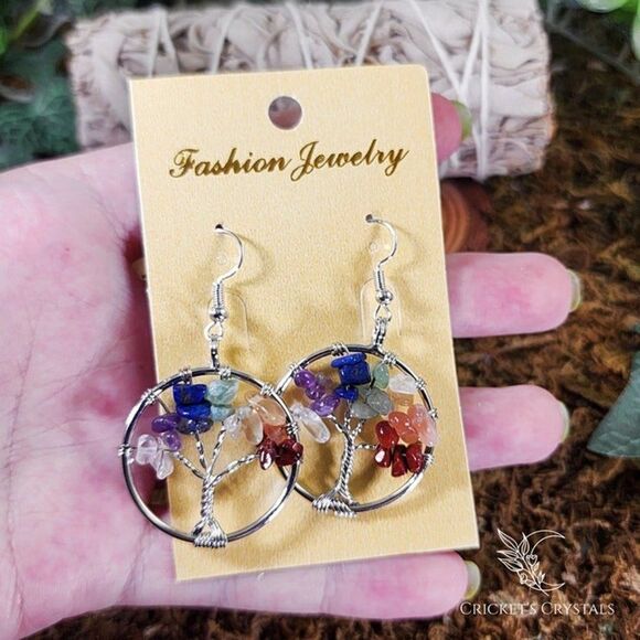 7 Chakra Tree of Life Earrings #5 - Picture 2 of 2